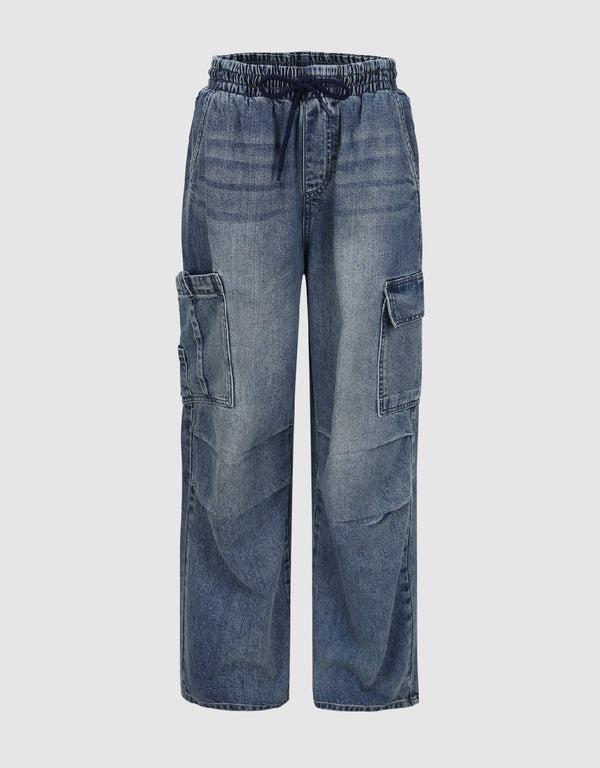 Drawstring Waist Carrot Fit Jeans