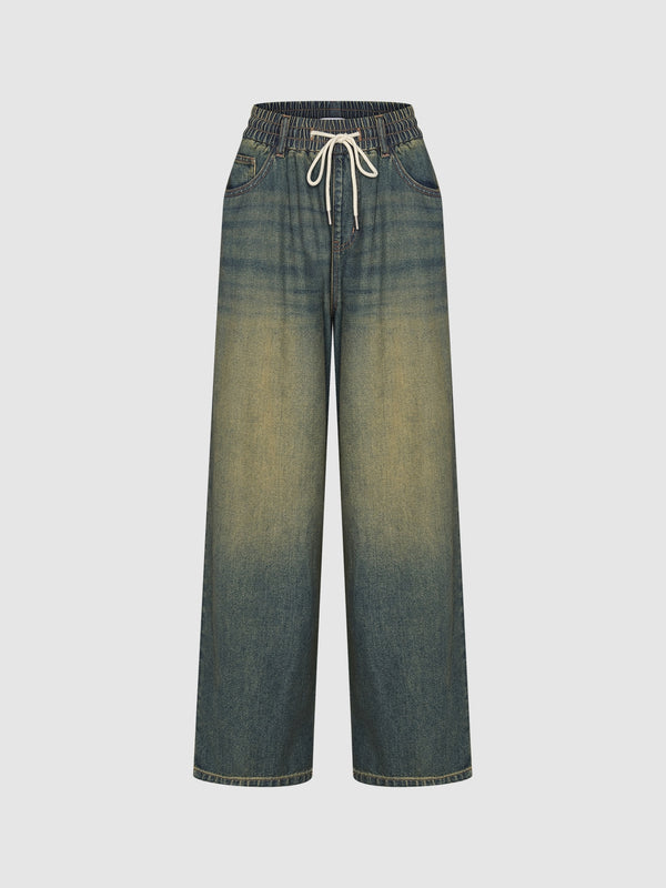 Drawstring Waist Wide-Leg Jeans