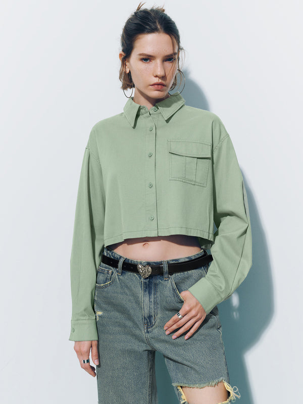 Cropped Button Up Loose Shirt