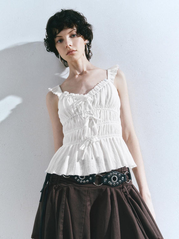 Ruffle Strap Shirred Cami Tops