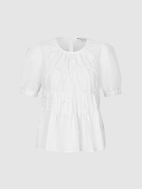 Bow Décor Ruched Overhead Shirts