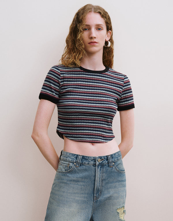 Striped Crew Neck Skinny T-Shirt