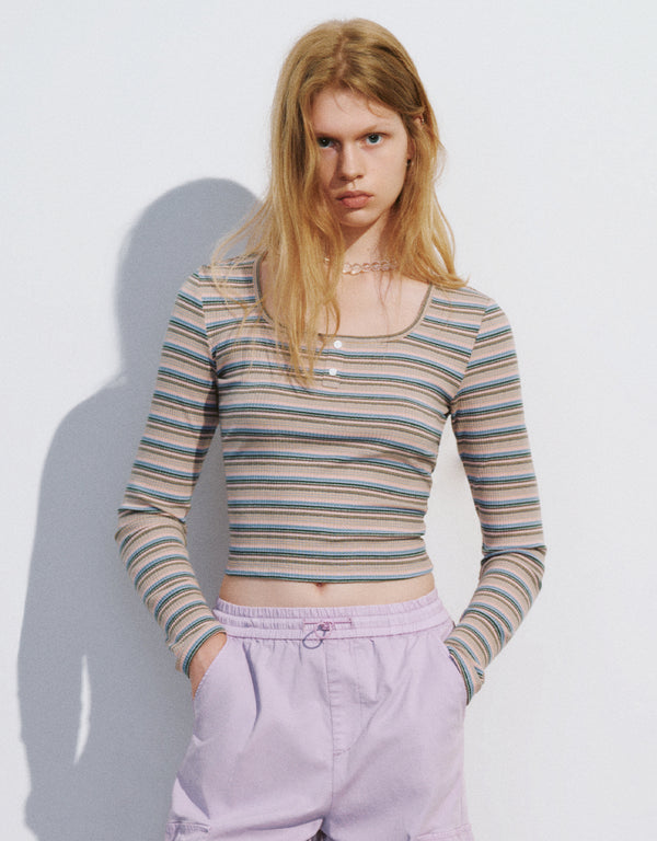 Striped U Neck Skinny T-Shirt