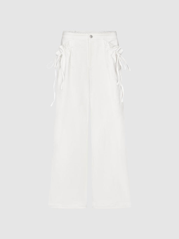 String Décor Asymmetric Wide Leg Pants