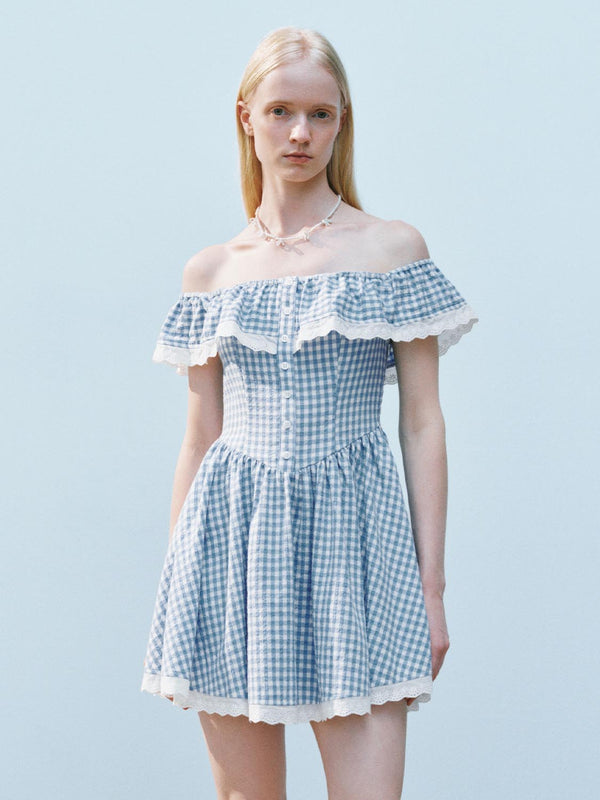 Plaid One Shoulder Skater Dresses