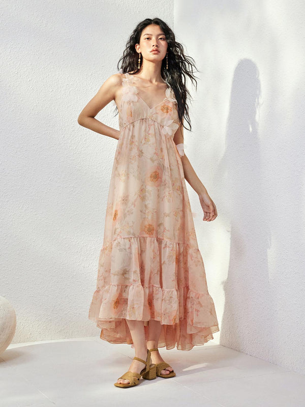 Floral Decor A-Line Maxi Dresses