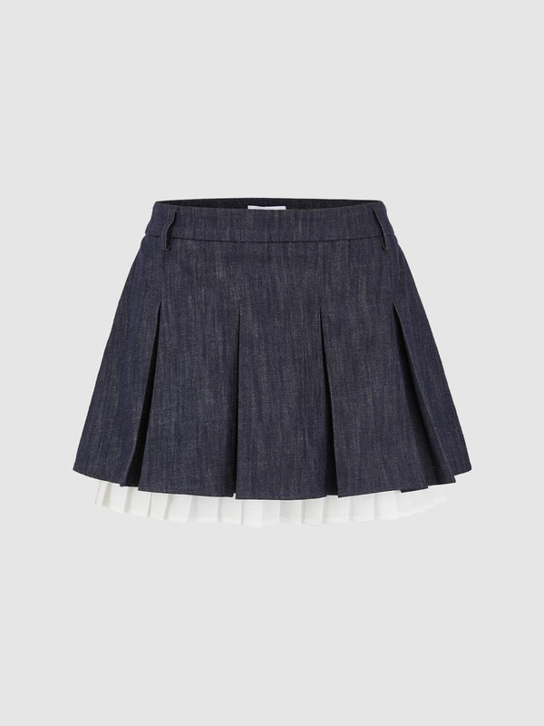 Pleated Denim Midi Skirts