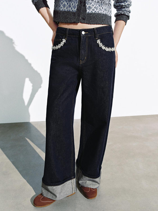 Cuffed Wide Leg Jeans