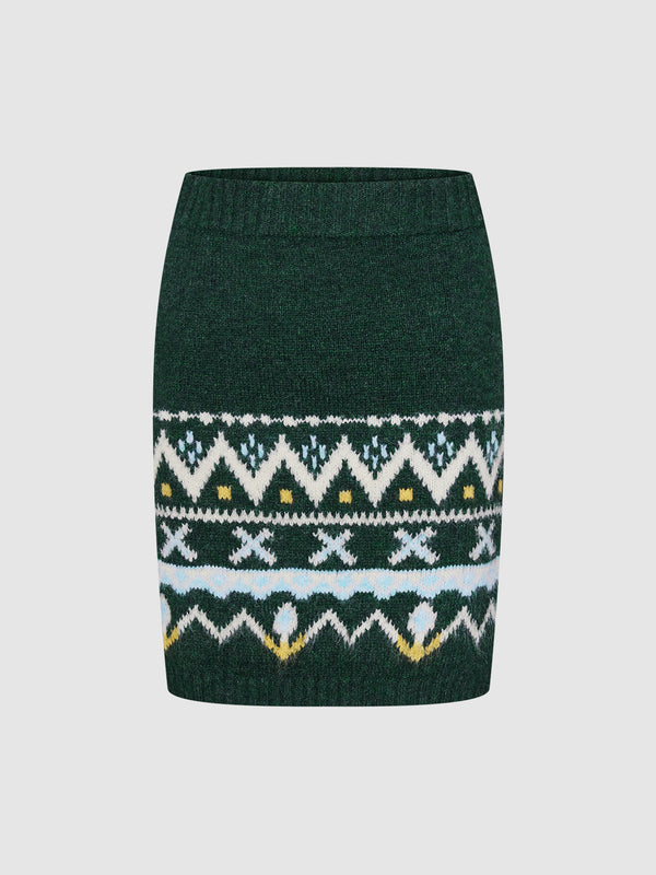 Fair Isle Straight Mini Knitted Skirts