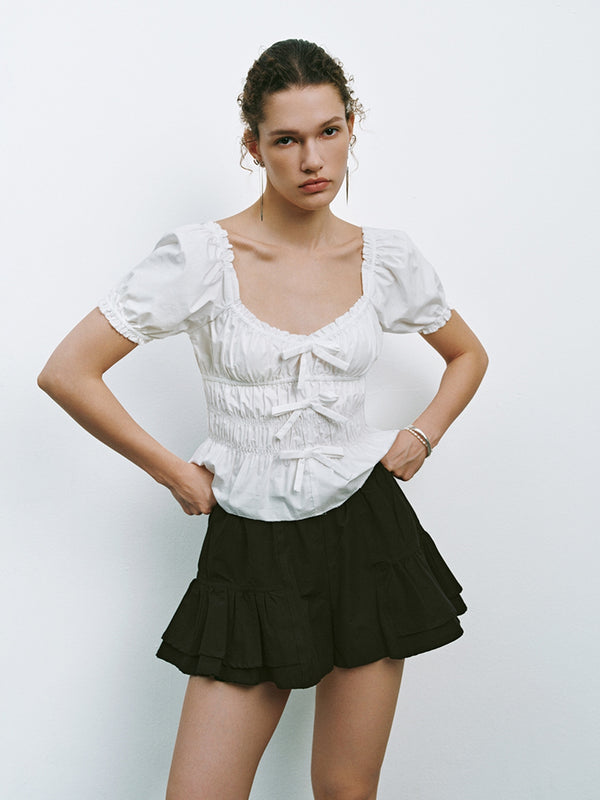 Bow Decor Ruffle Tops