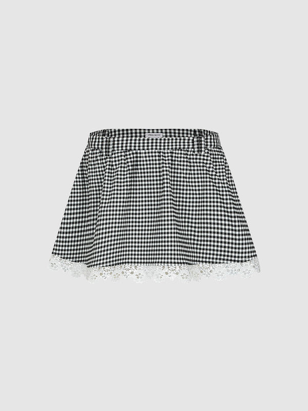 Lace Hem Checkered A-Line Skirts