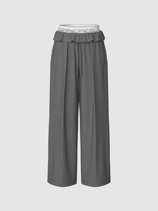 Ruffle Waist Wide-Leg Pants