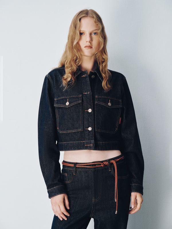 Cropped Loose Denim Shirt