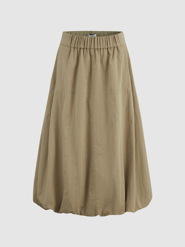 Elastic Waist Midi Balloon Skirt