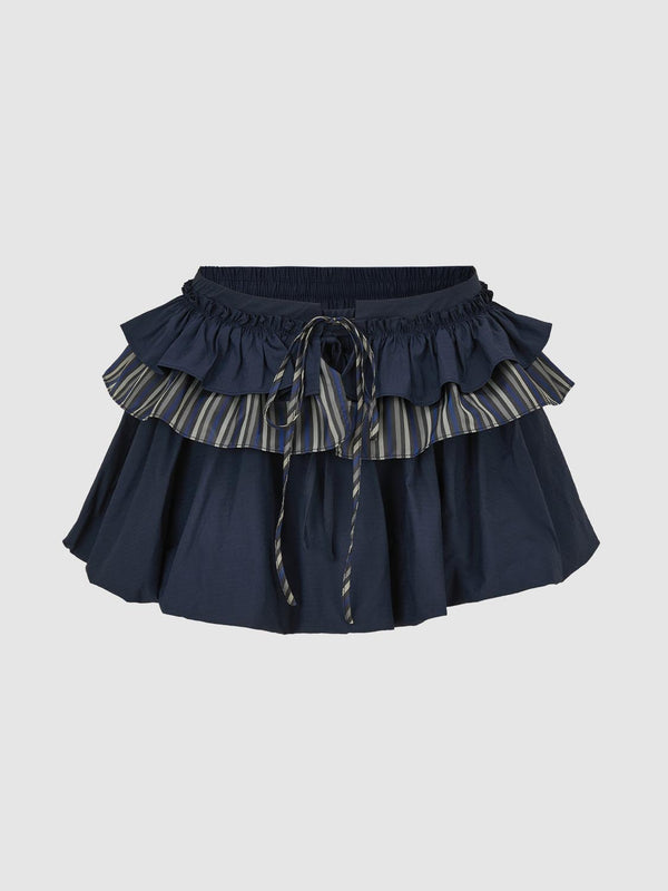 Patchwork Tiered Drawstring A-Line Mini Skirts