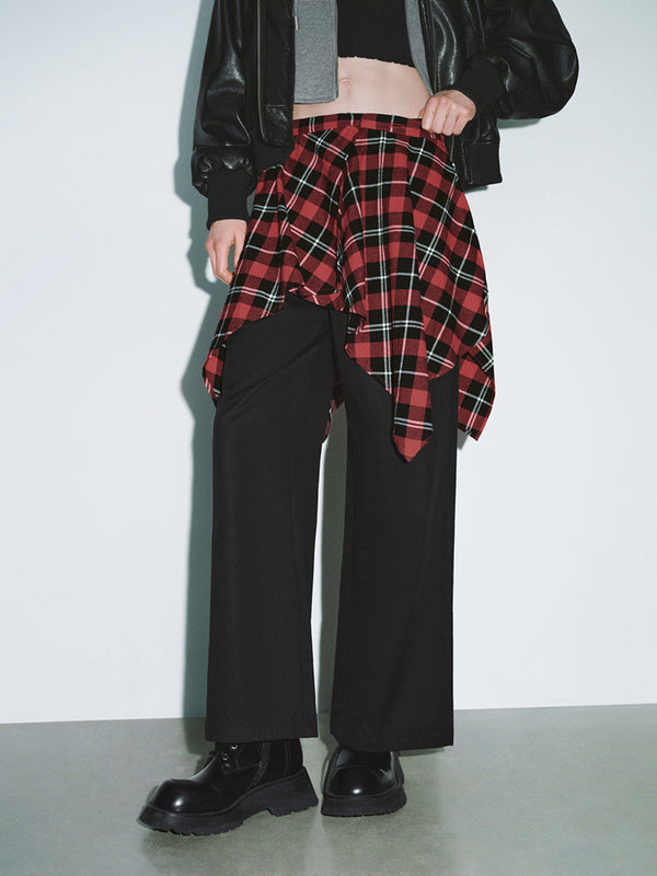 2 In 1 Plaid Wide-Leg Pants