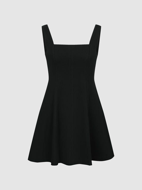 Sleeveless Square-cut Collar A-Line Dress