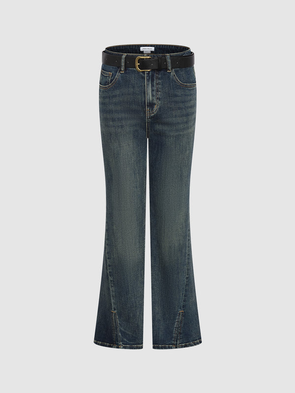 Split Hem Flare Jeans With Belt