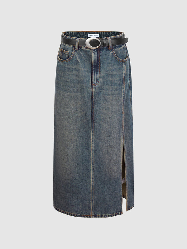 Midi Split Hem Denim Skirts