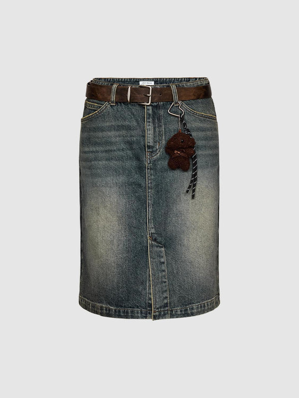 Buckle Decor Denim Midi Skirts