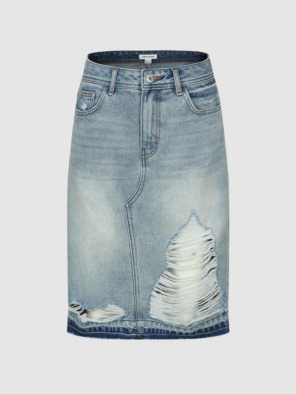 Ripped Denim Midi Skirts