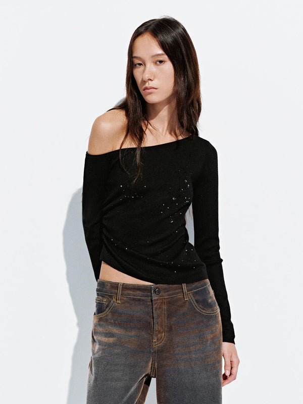 Ruched One Shoulder Knitted T-Shirts
