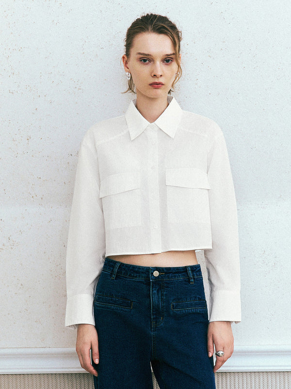 Cropped Button Up Straight Shirt