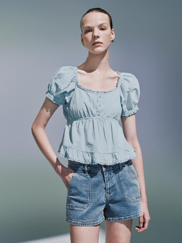 Ruffle Hem Overhead Blouses
