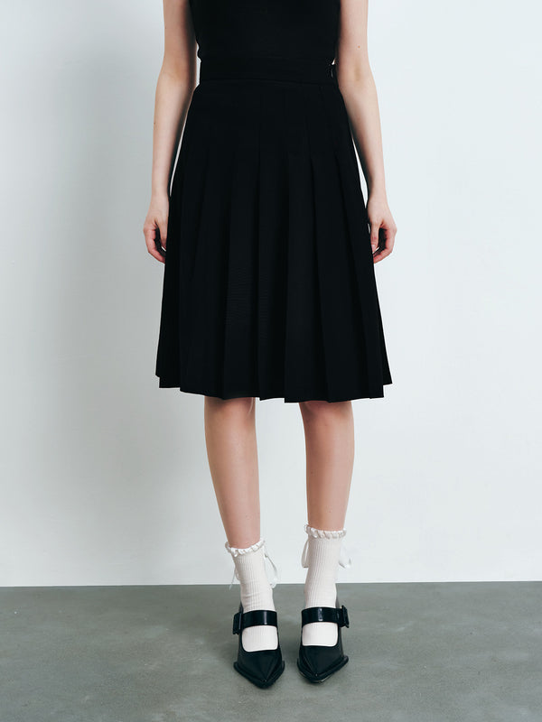 Pleated Midi A-Line Skirt