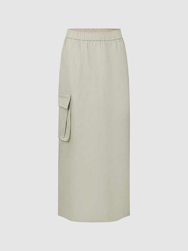 Drawstring Waist Midi Straight Skirt