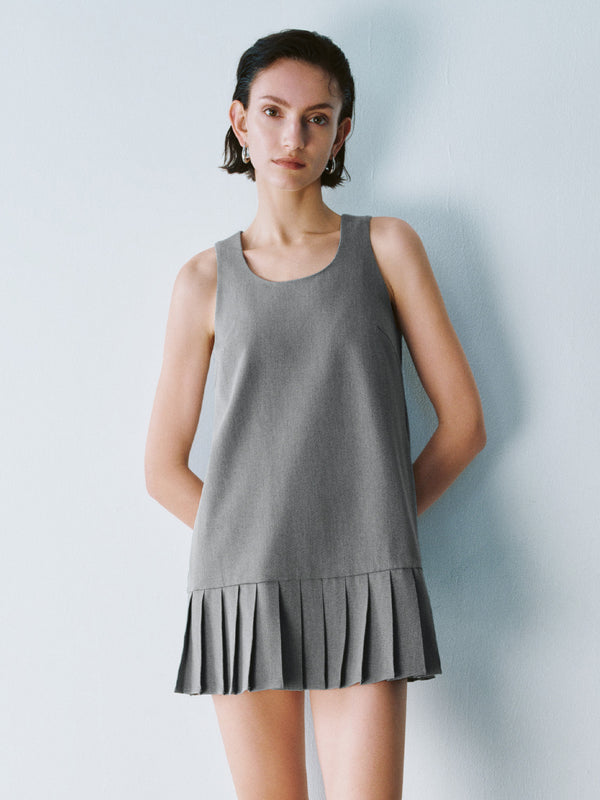 Pleated Hem Sleeveless A-Line Dresses