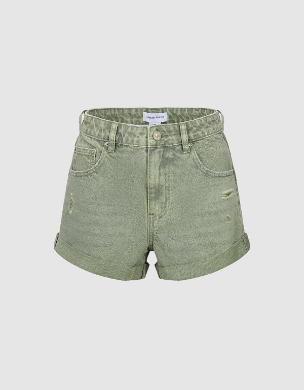 Rolled Up Hem Denim Shorts