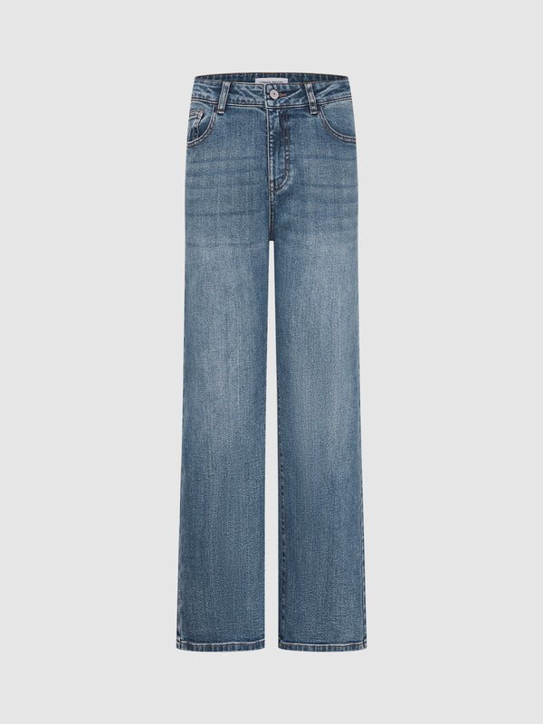 Washed Denim Straight Jeans