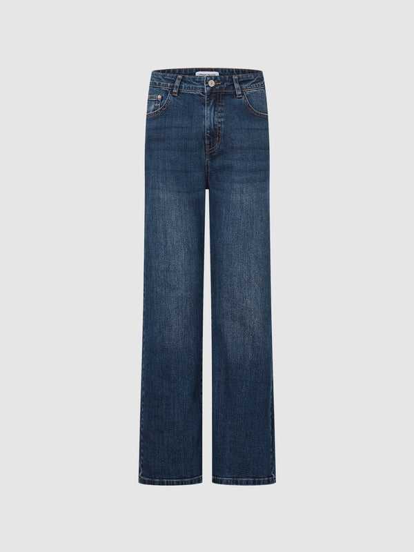 Washed Denim Straight Jeans